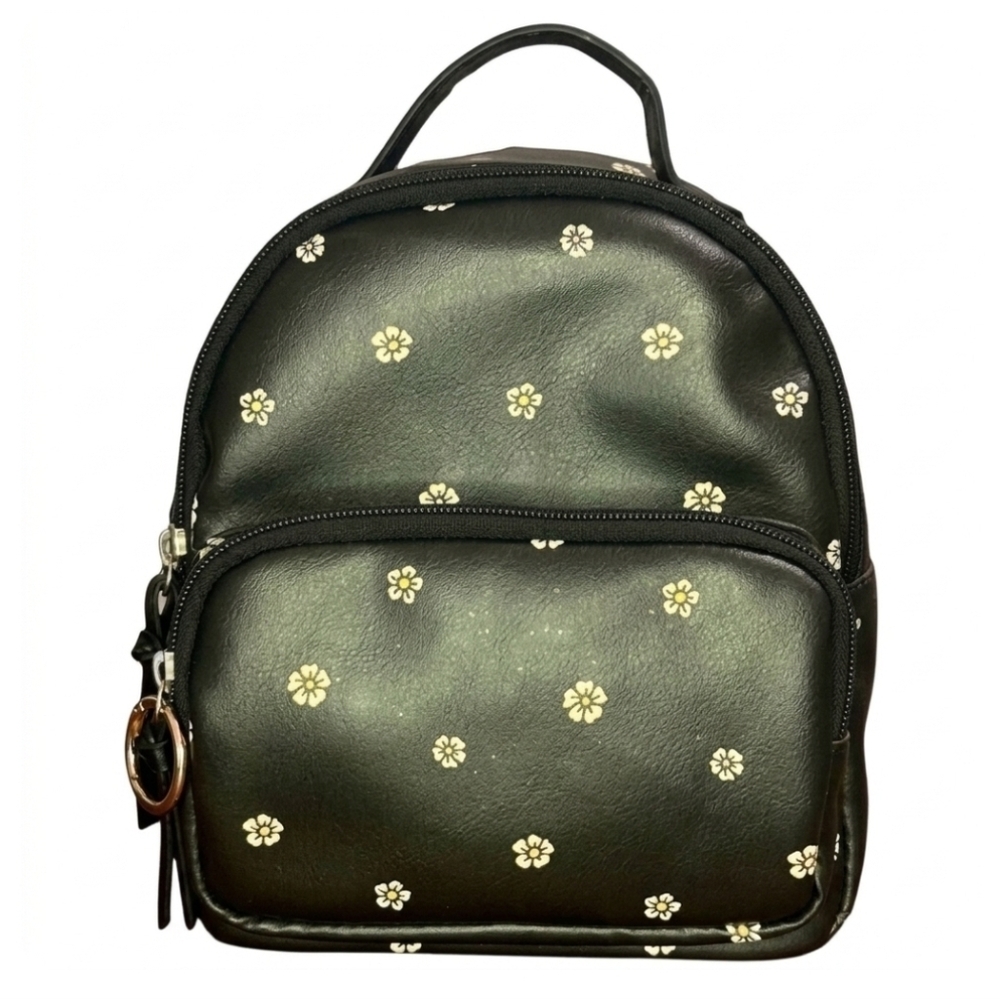 Art Class Black Mini Backpack with Cream Floral Print